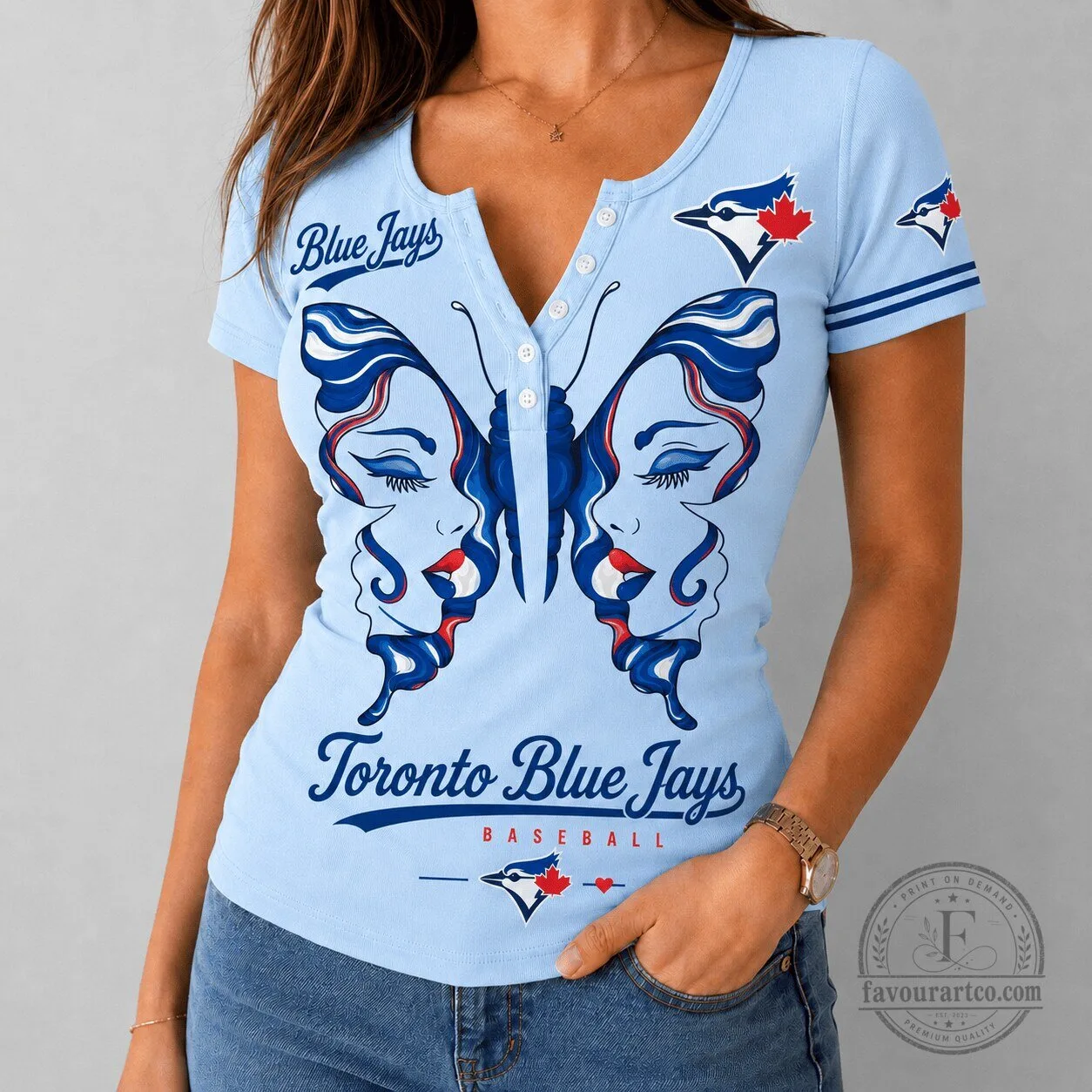 Toronto Blue Jays Baseball Butterfly Design Blue Jays Shirt for Women