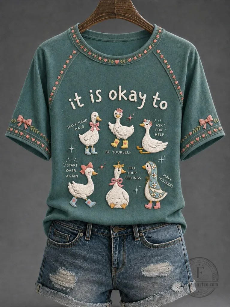 Mental Health Awareness It Is Okay To Cute Goose Short Sleeve T-Shirt