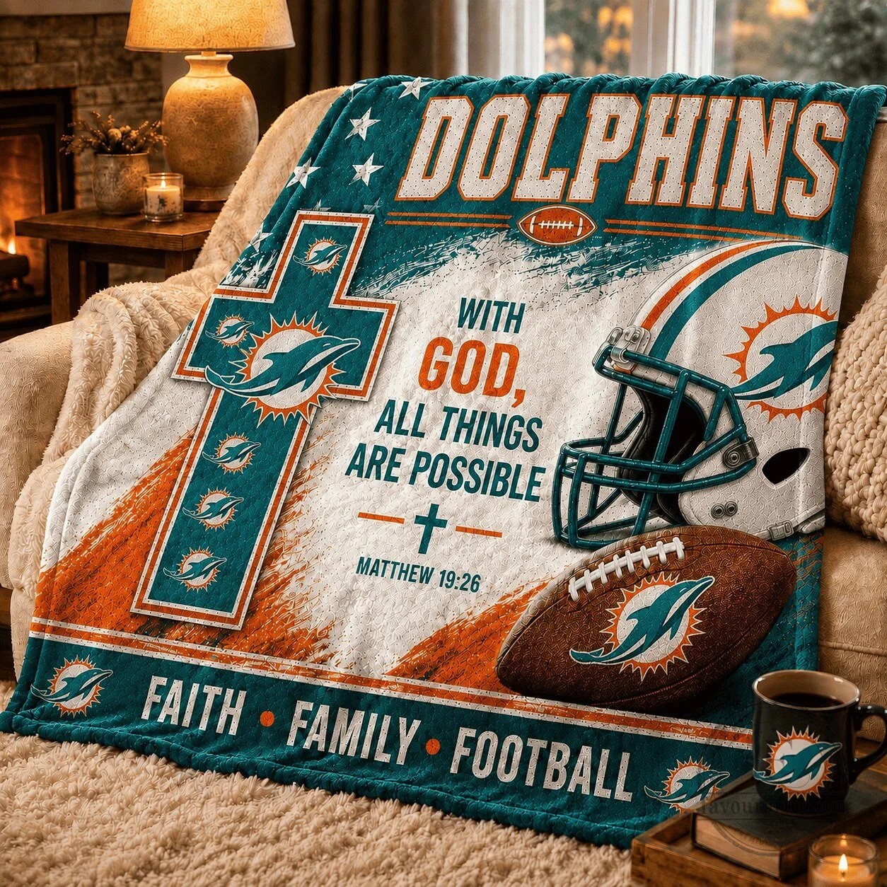 Miami Dolphins Football Team Faith Family Football Christian Blanket