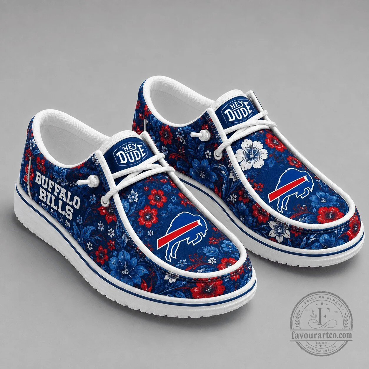Buffalo Bills NFL Team Colors Floral Loafer Shoes for Men and Women