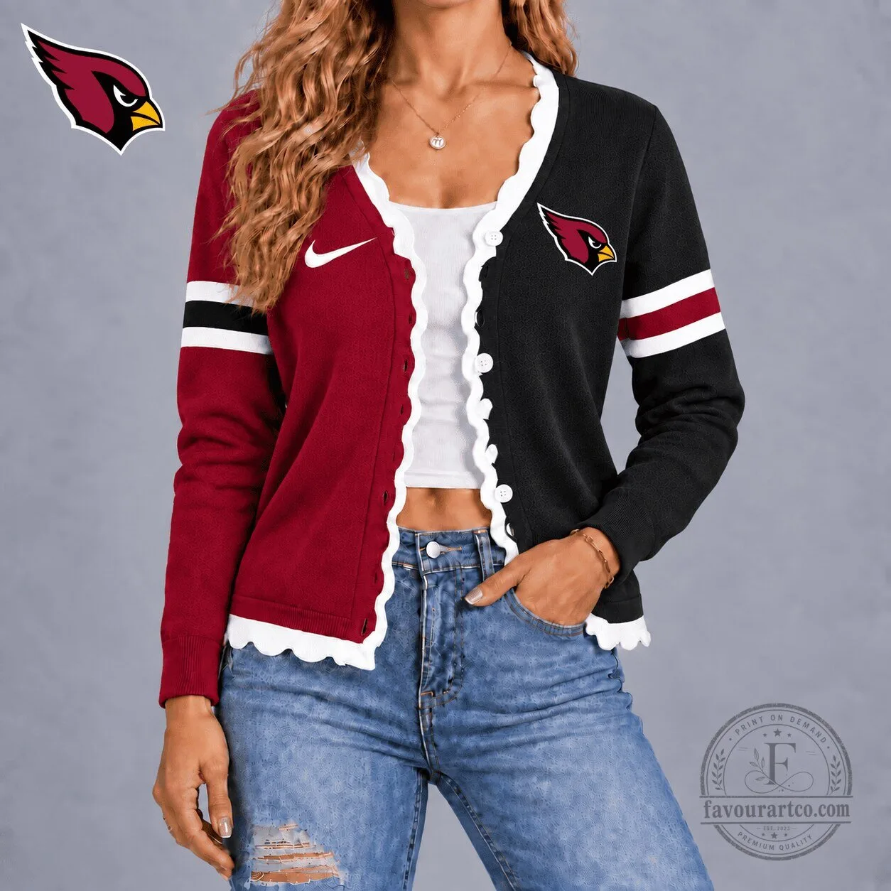 Arizona Cardinals Varsity Stripe Button Cardigan Sweater for Women