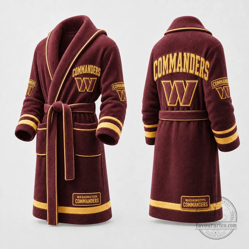 Washington Commanders Football Team Logo Maroon Plush Bathrobe 1 Washington Commanders Football Team Logo Maroon Plush Bathrobe