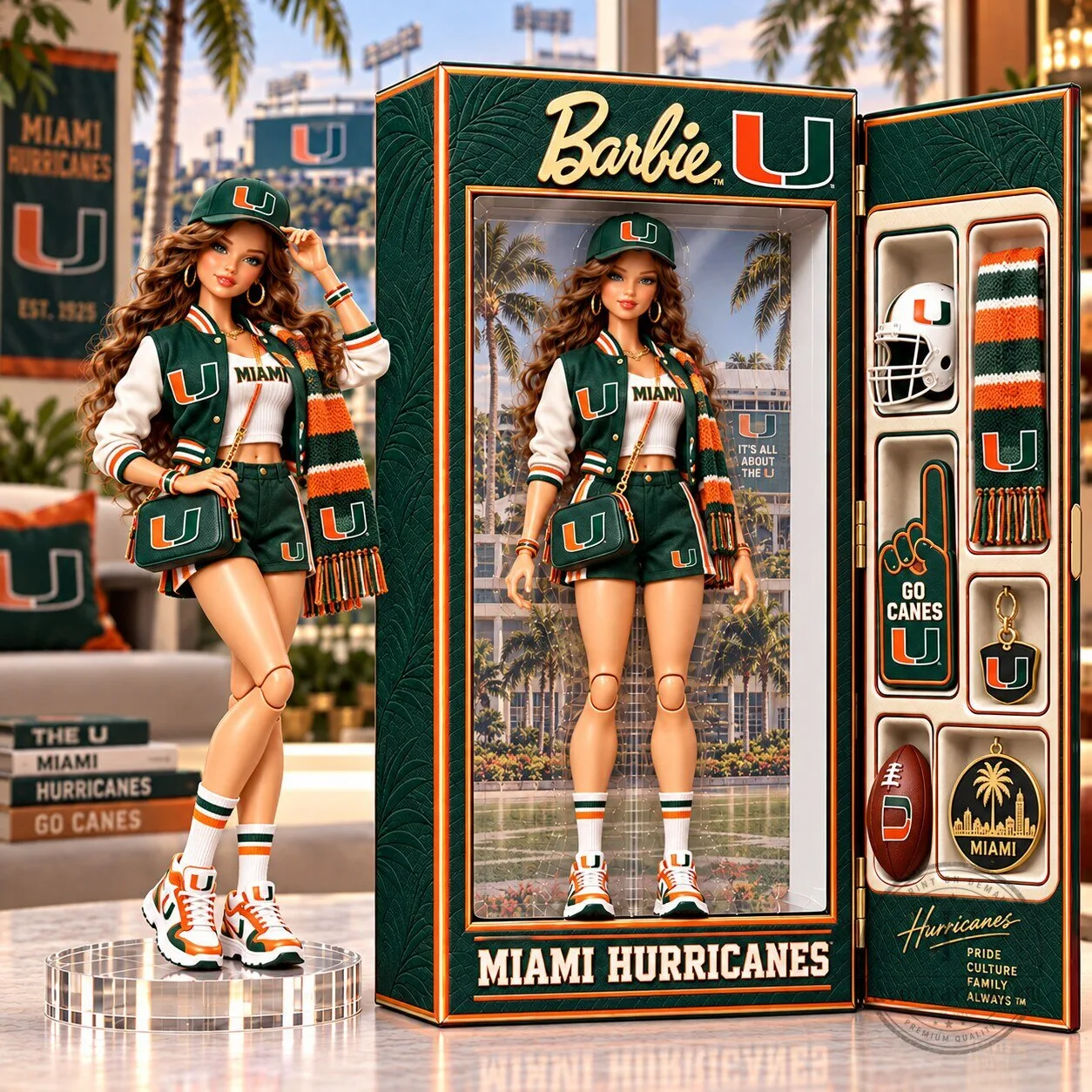 Barbie Miami Hurricanes College Football Doll Collectible Figure