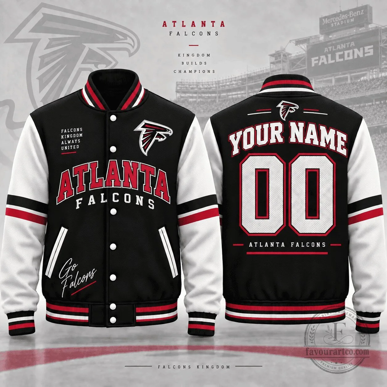 Atlanta Falcons Custom Name And Number Black And White Baseball Jacket