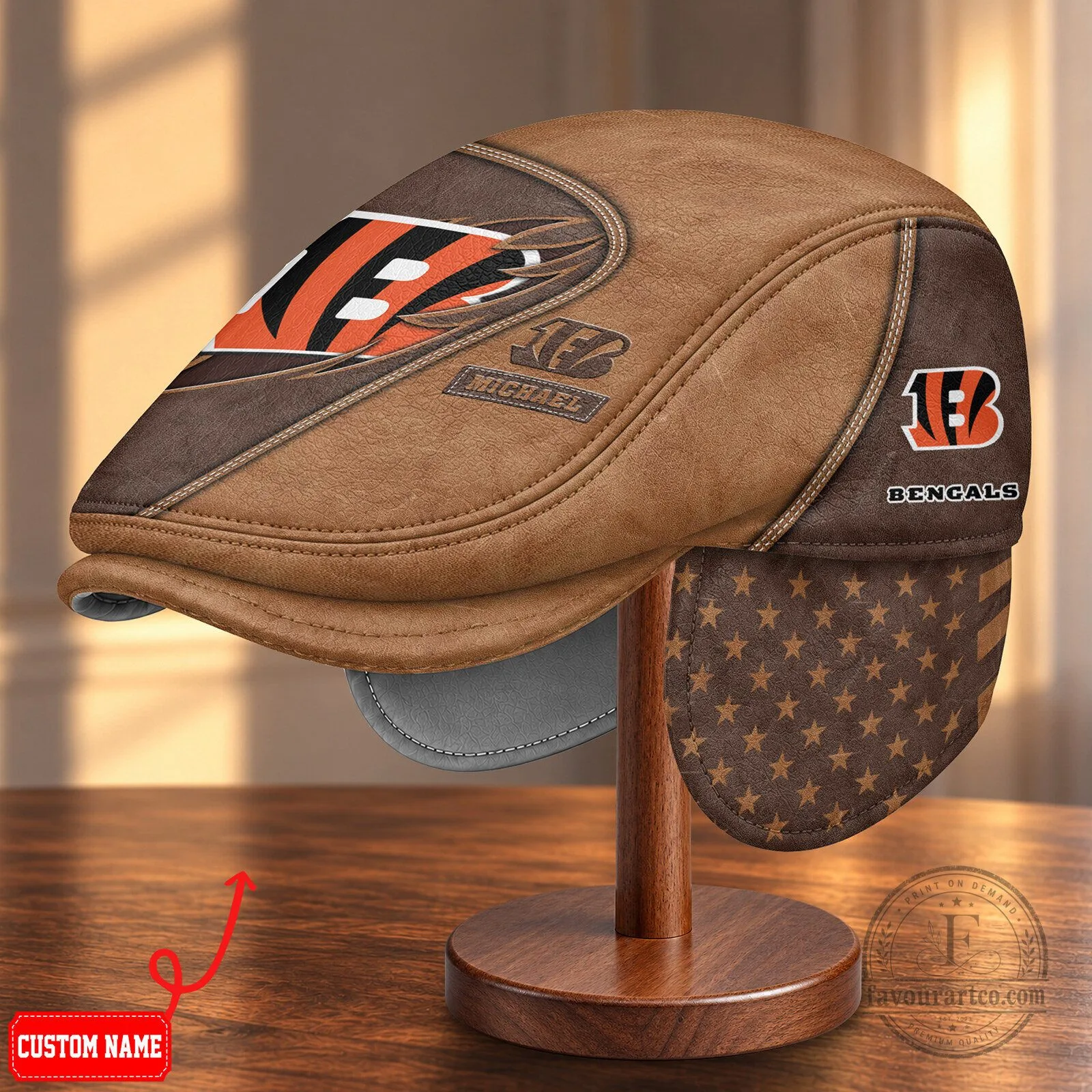 Cincinnati Bengals National Football League Flat Cap with Foldable Ear Flaps 7 Cincinnati Bengals National Football League Flat Cap with Foldable Ear Flaps