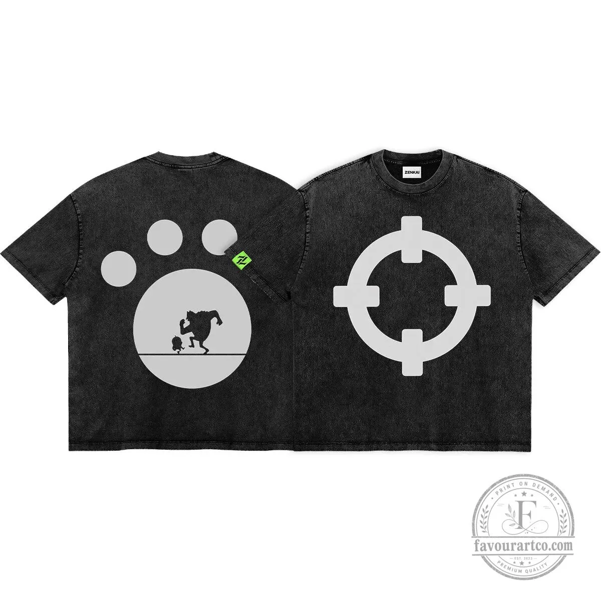 ZenKai Kuma's Mercy The Paw's Farewell Graphic Washed Black T-Shirt