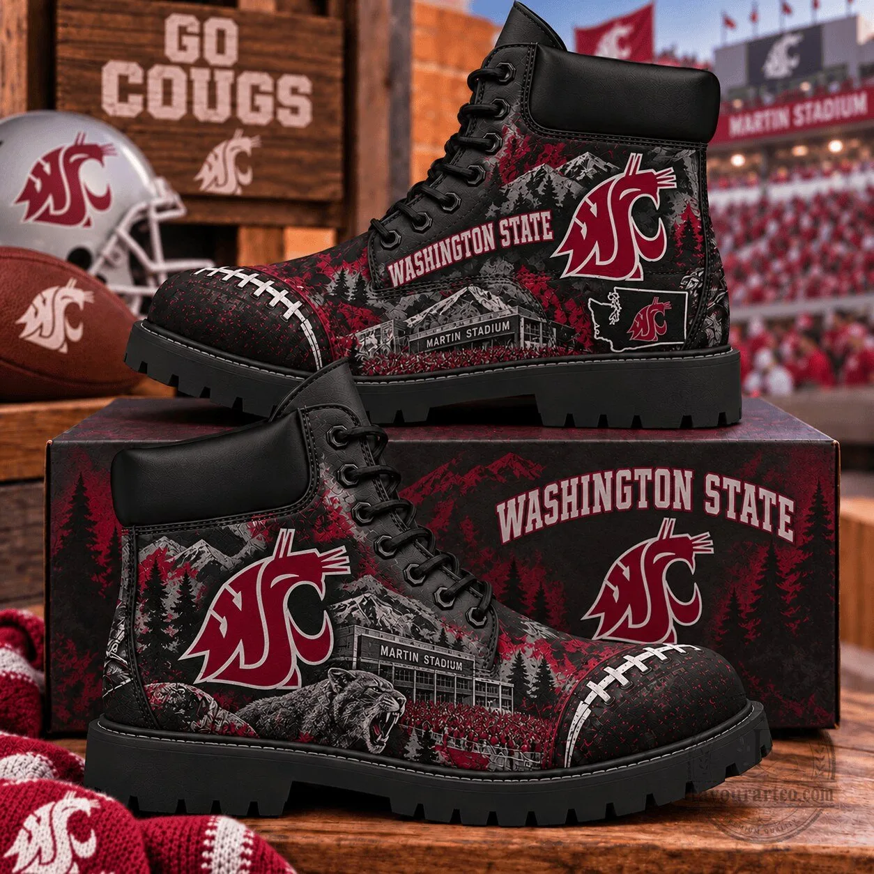 Washington State Cougars Football Team Martin Stadium Fan Boots
