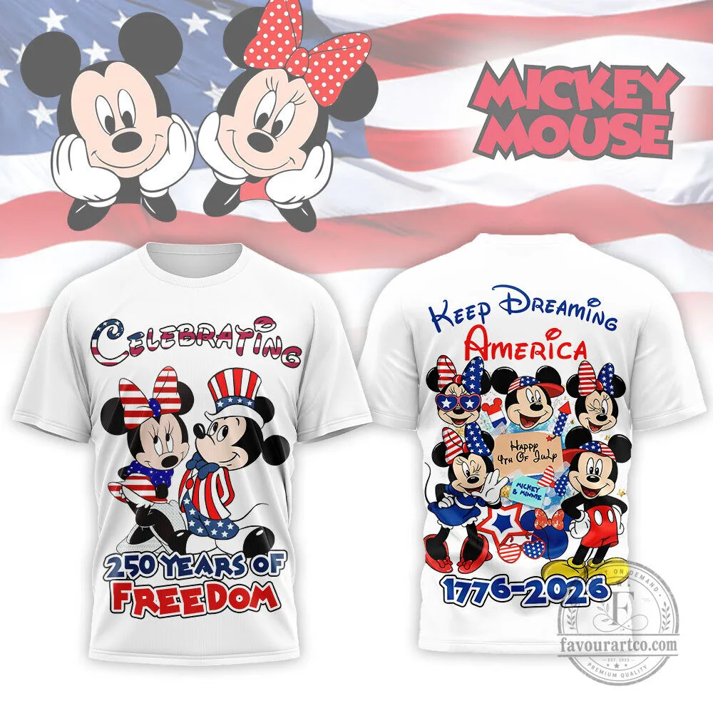 Fourth of July Mickey Mouse and Minnie Mouse Patriotic Freedom T-Shirt