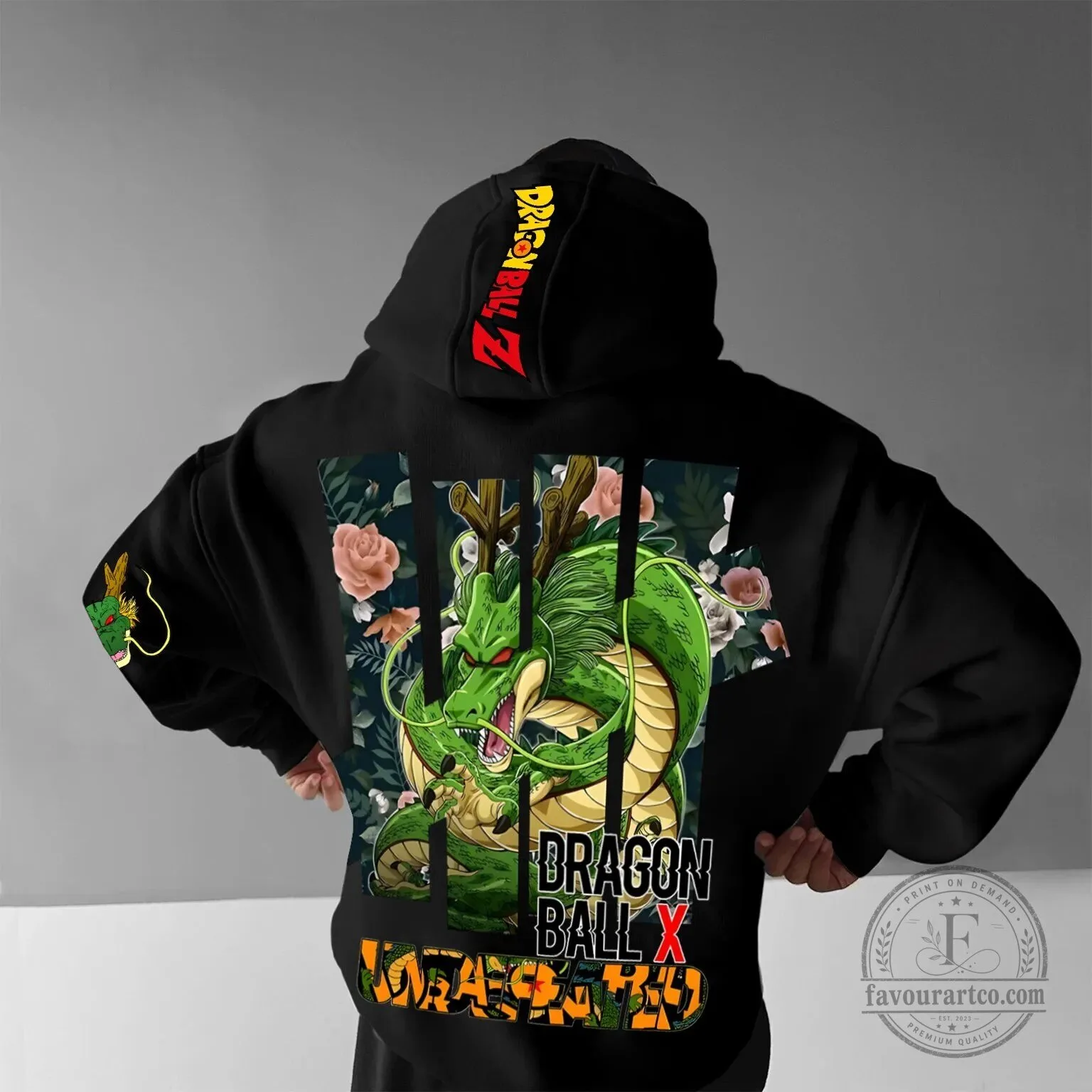 Dragon Ball Z Shenron Dragon Floral Print Black Oversized Hoodie 5 Dragon Ball Z Shenron Dragon Floral Print Black Oversized Hoodie