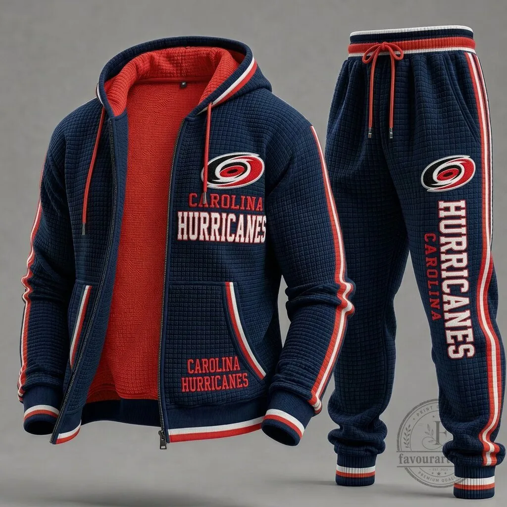 Carolina Hurricanes Navy Blue Waffle Knit Hoodie and Sweatpants Set 1 Carolina Hurricanes Navy Blue Waffle Knit Hoodie and Sweatpants Set