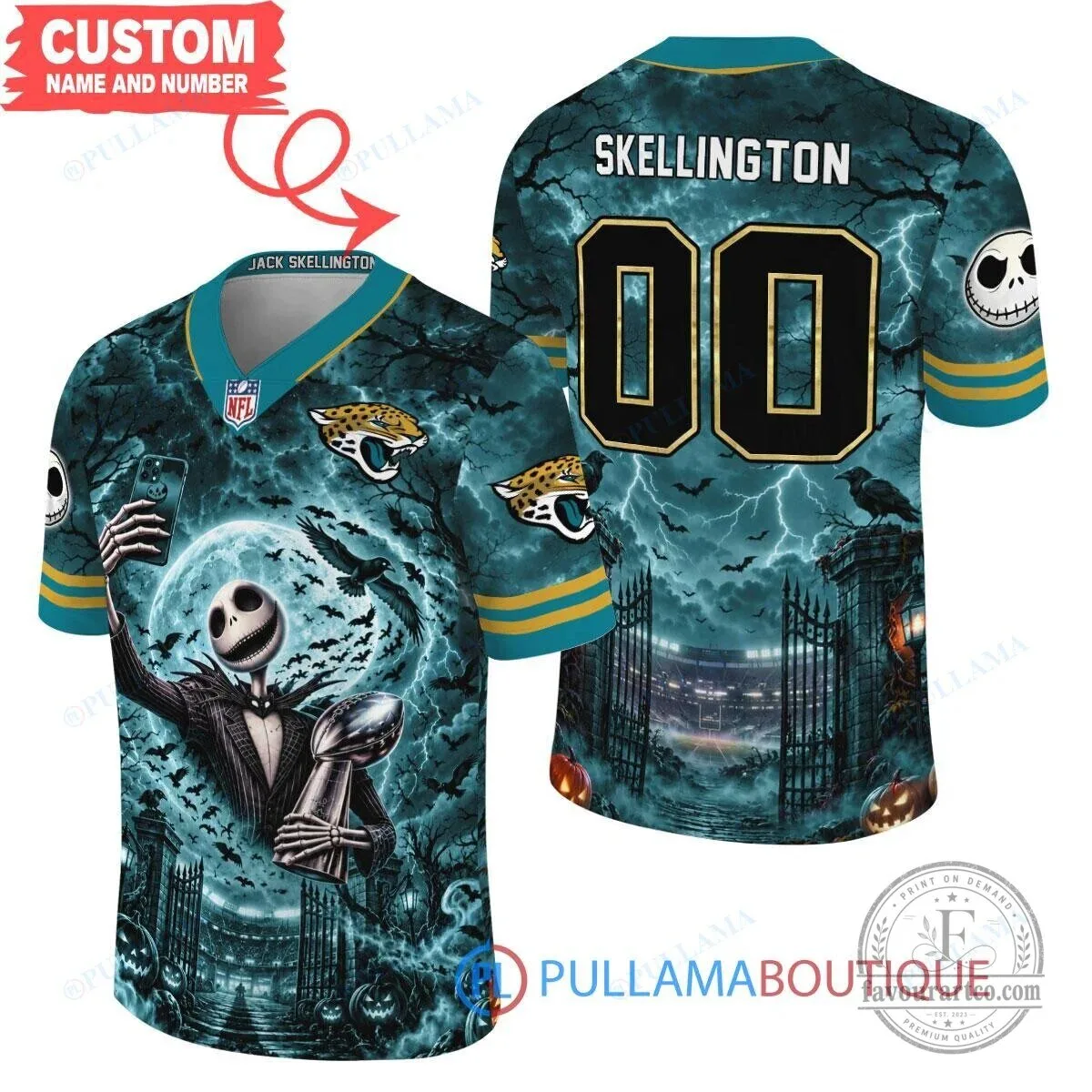 Jacksonville Jaguars Jack Skellington Halloween Football Jersey 5 Jacksonville Jaguars Jack Skellington Halloween Football Jersey