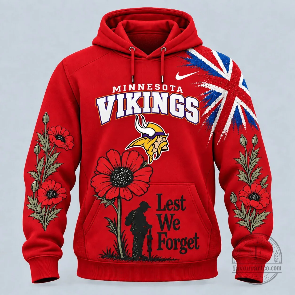 Minnesota Vikings Lest We Forget Poppy Flower Hoodie