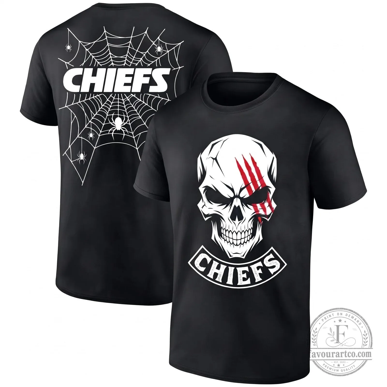 Kansas City Chiefs Halloween Skull Spiderweb Graphic Black T-Shirt 9 Kansas City Chiefs Halloween Skull Spiderweb Graphic Black T-Shirt