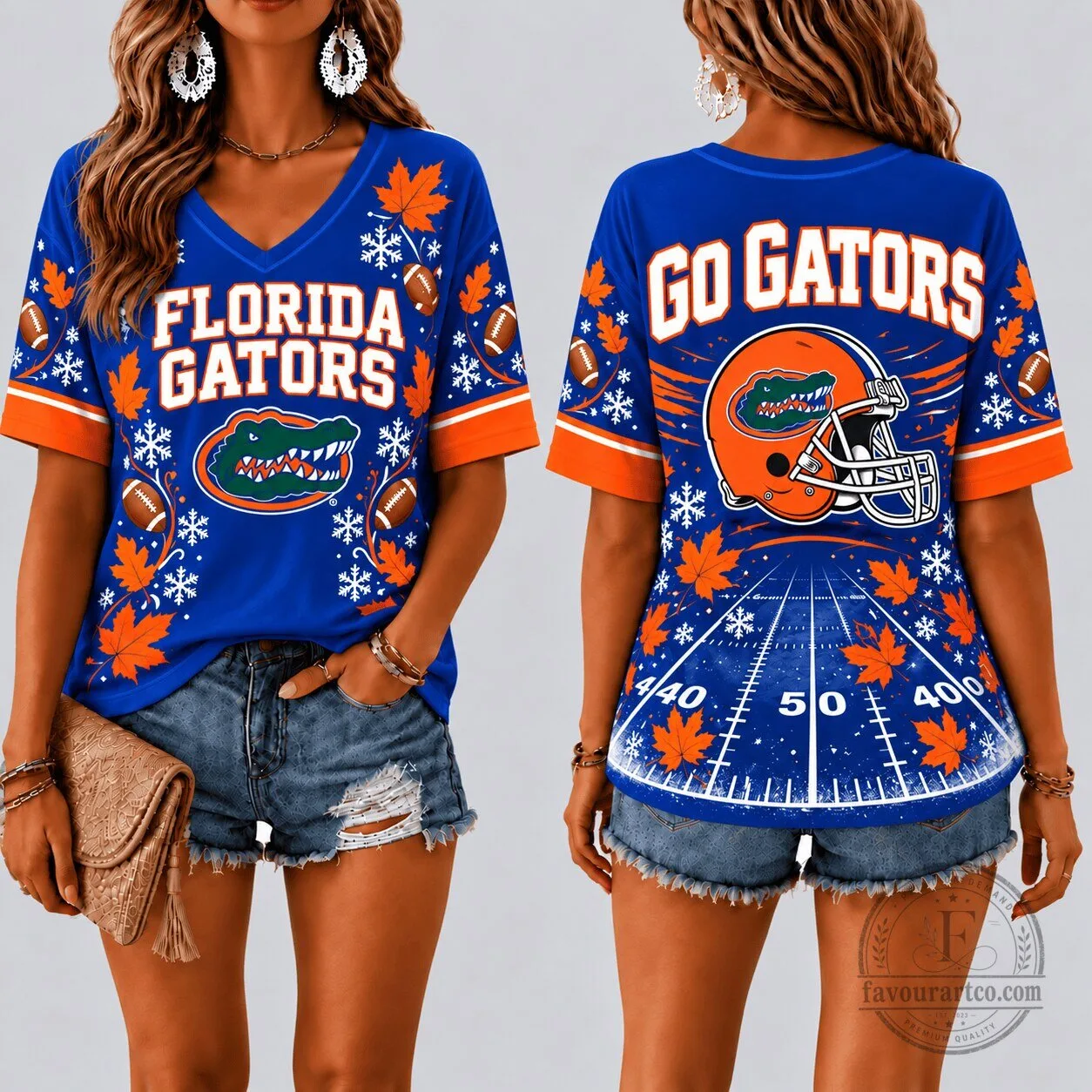Florida Gators Fall Season Football V-Neck T-Shirt 1 Florida Gators Fall Season Football V-Neck T-Shirt