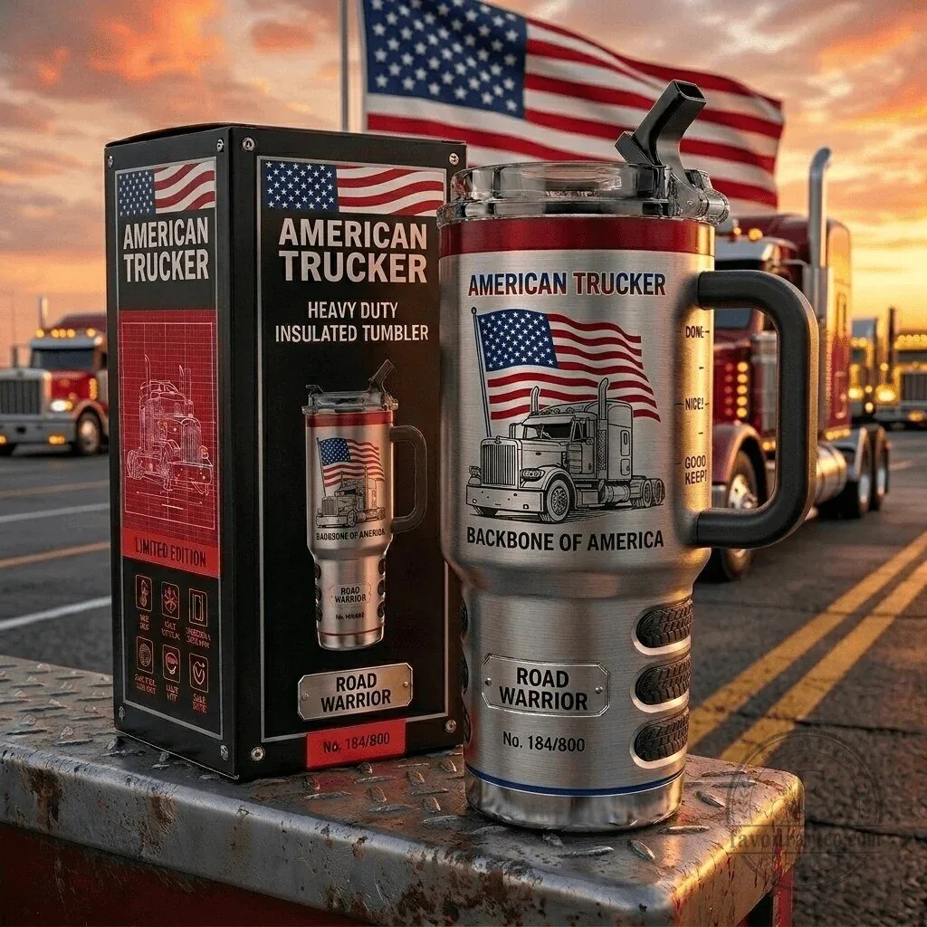 American Trucker Heavy Duty Insulated Tumbler with Handle and Straw