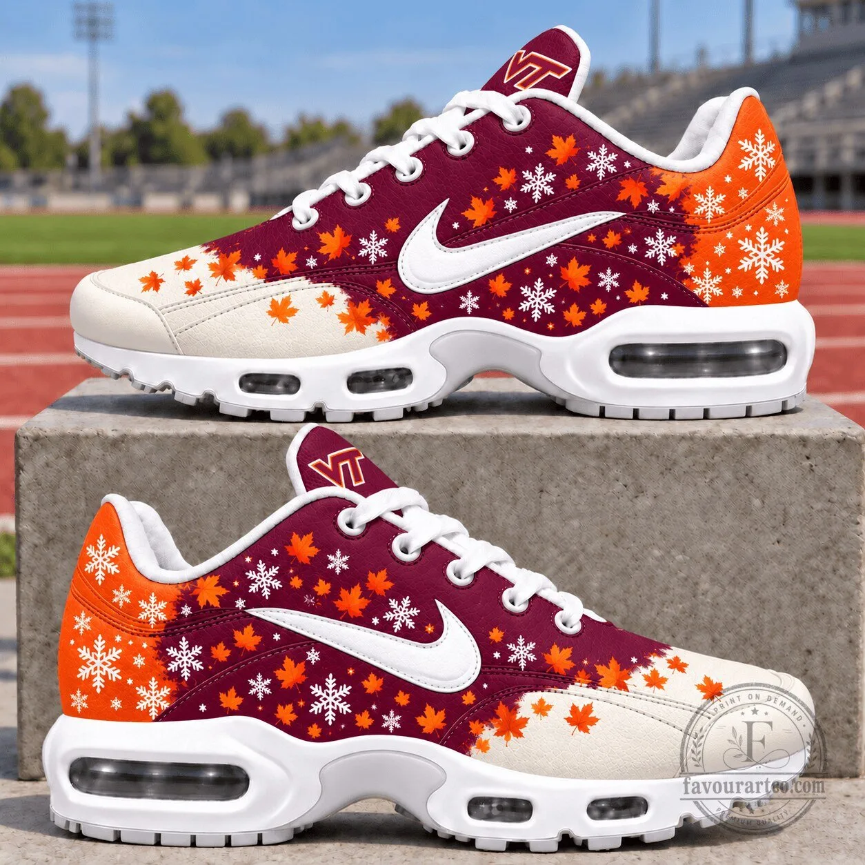 Virginia Tech Hokies Fall Autumn Leaves and Snowflakes Custom Air Max Sneakers