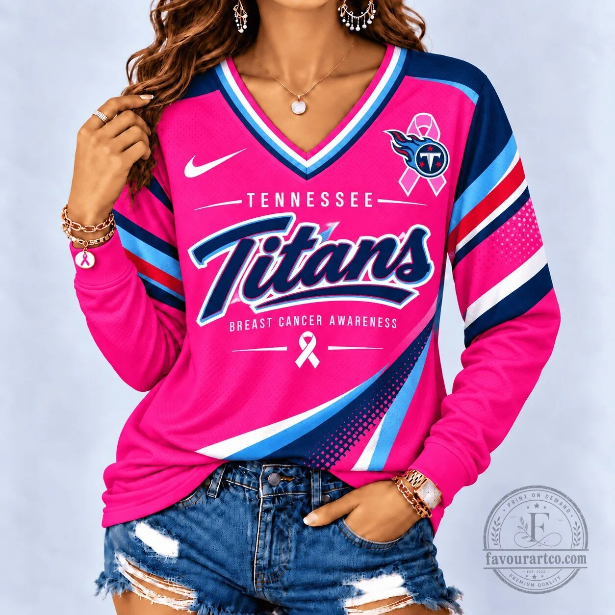 Tennessee Titans Breast Cancer Awareness Pink Long Sleeve Shirt