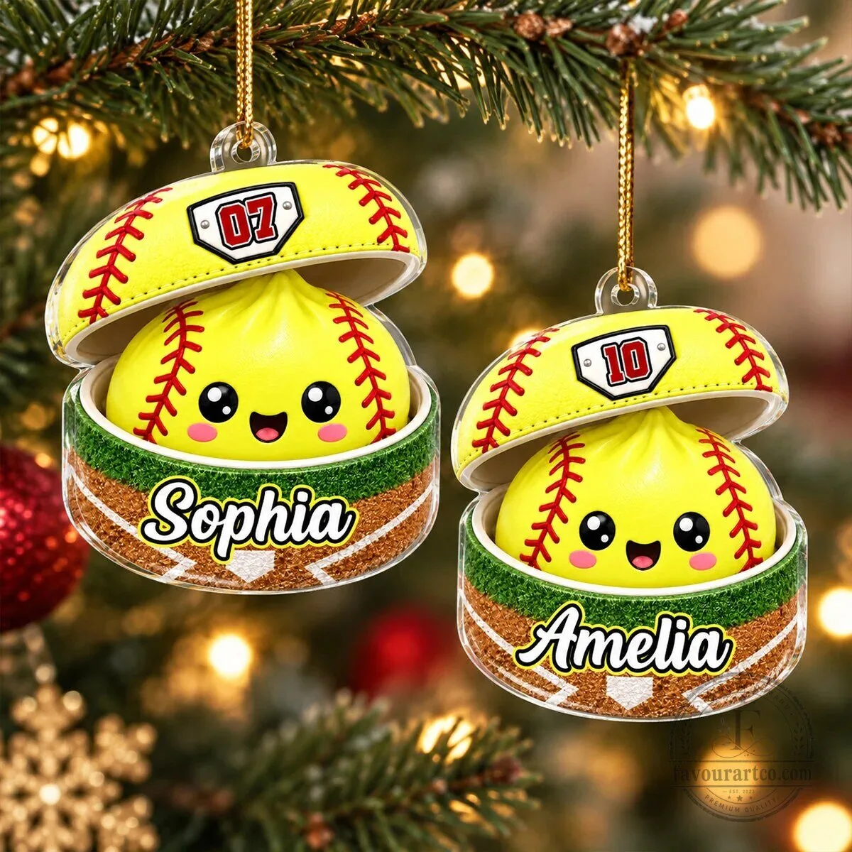 Personalized Softball Dumpling Squishy Player Christmas Tree Ornament