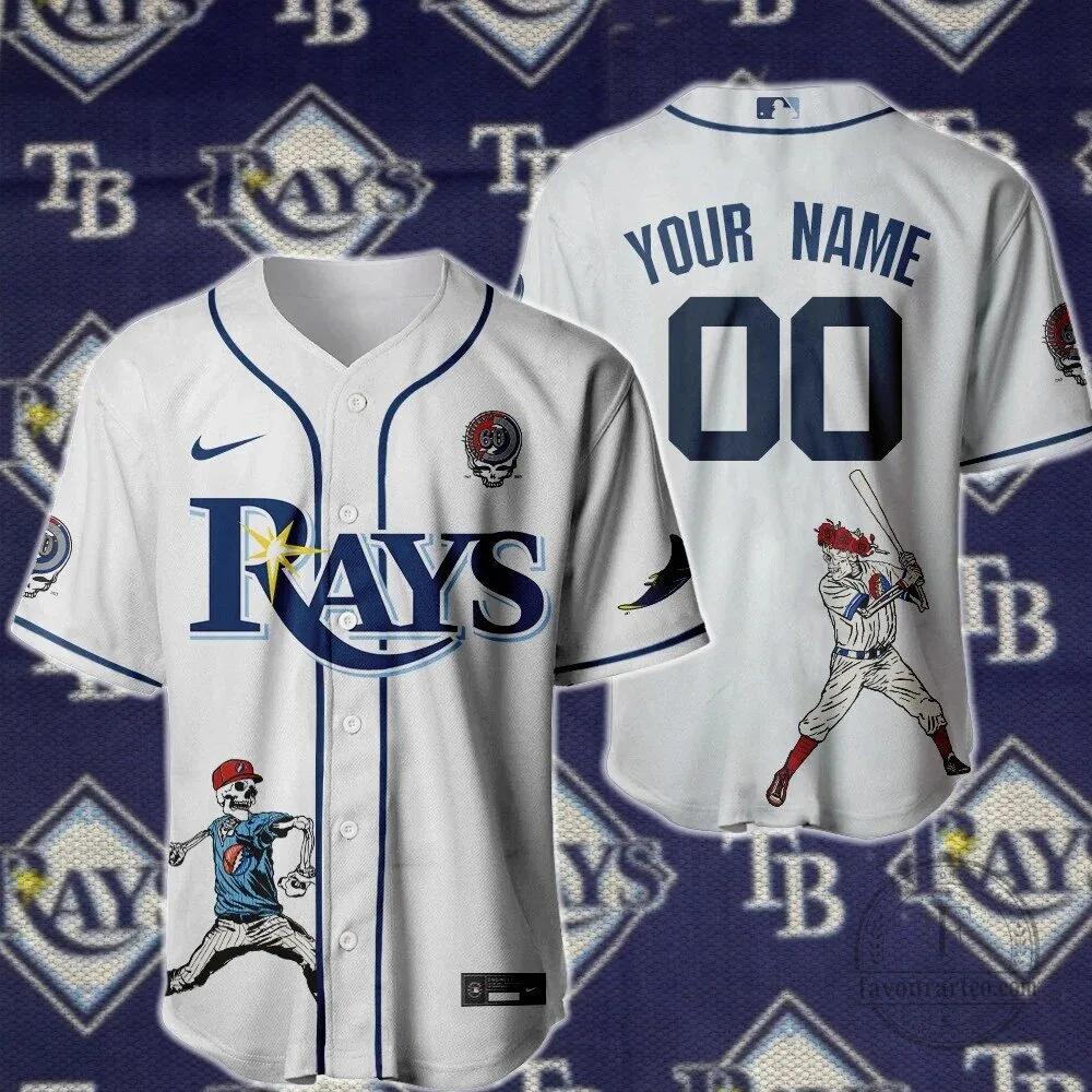 Tampa Bay Rays Baseball Grateful Dead Bertha Skull Skeleton Printed Jersey