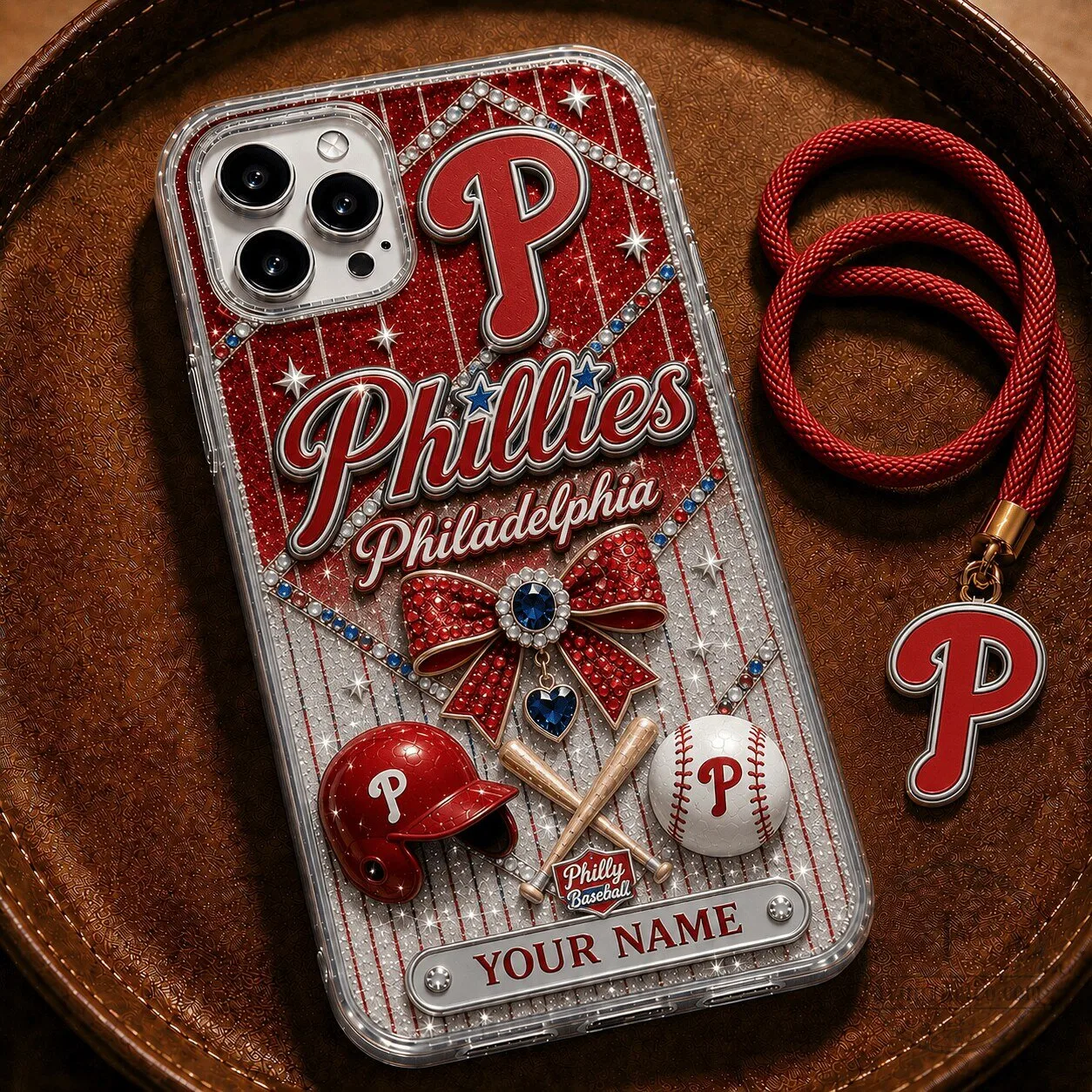 Philadelphia Phillies Baseball Bling Glitter Custom Name Phone Case