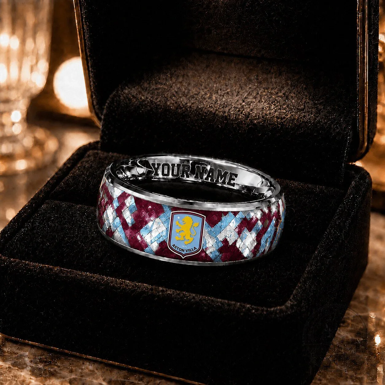 Aston Villa Football Club Argyle Pattern Custom Name Ring 3 Aston Villa Football Club Argyle Pattern Custom Name Ring
