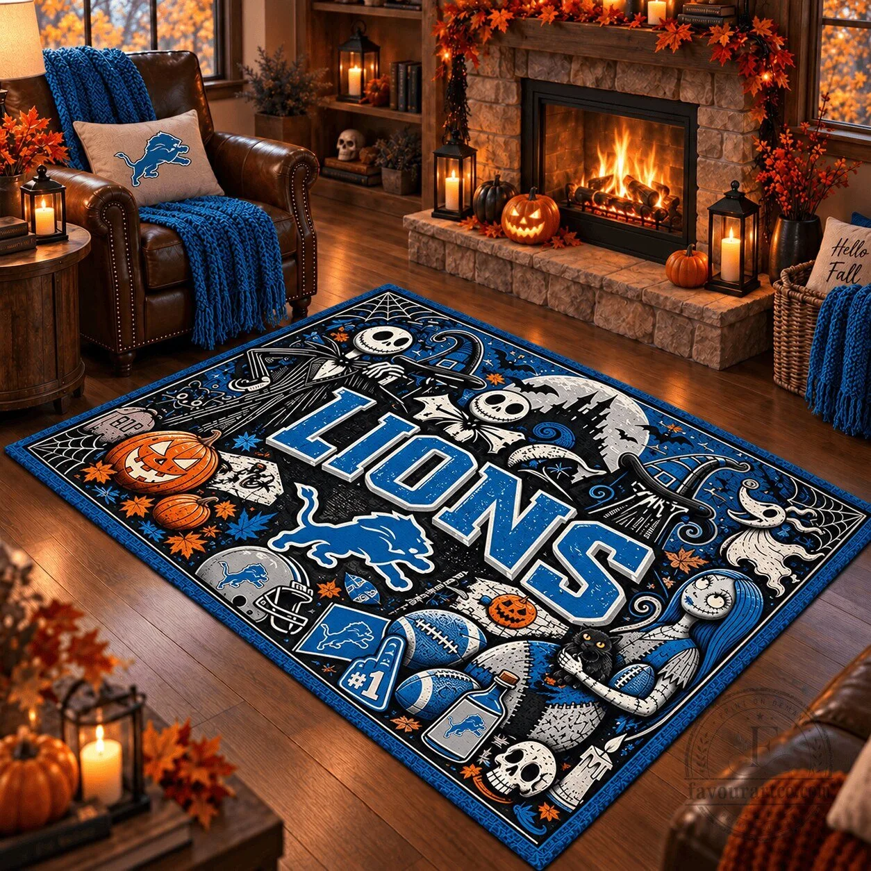 Detroit Lions Halloween Nightmare Before Christmas Area Rug