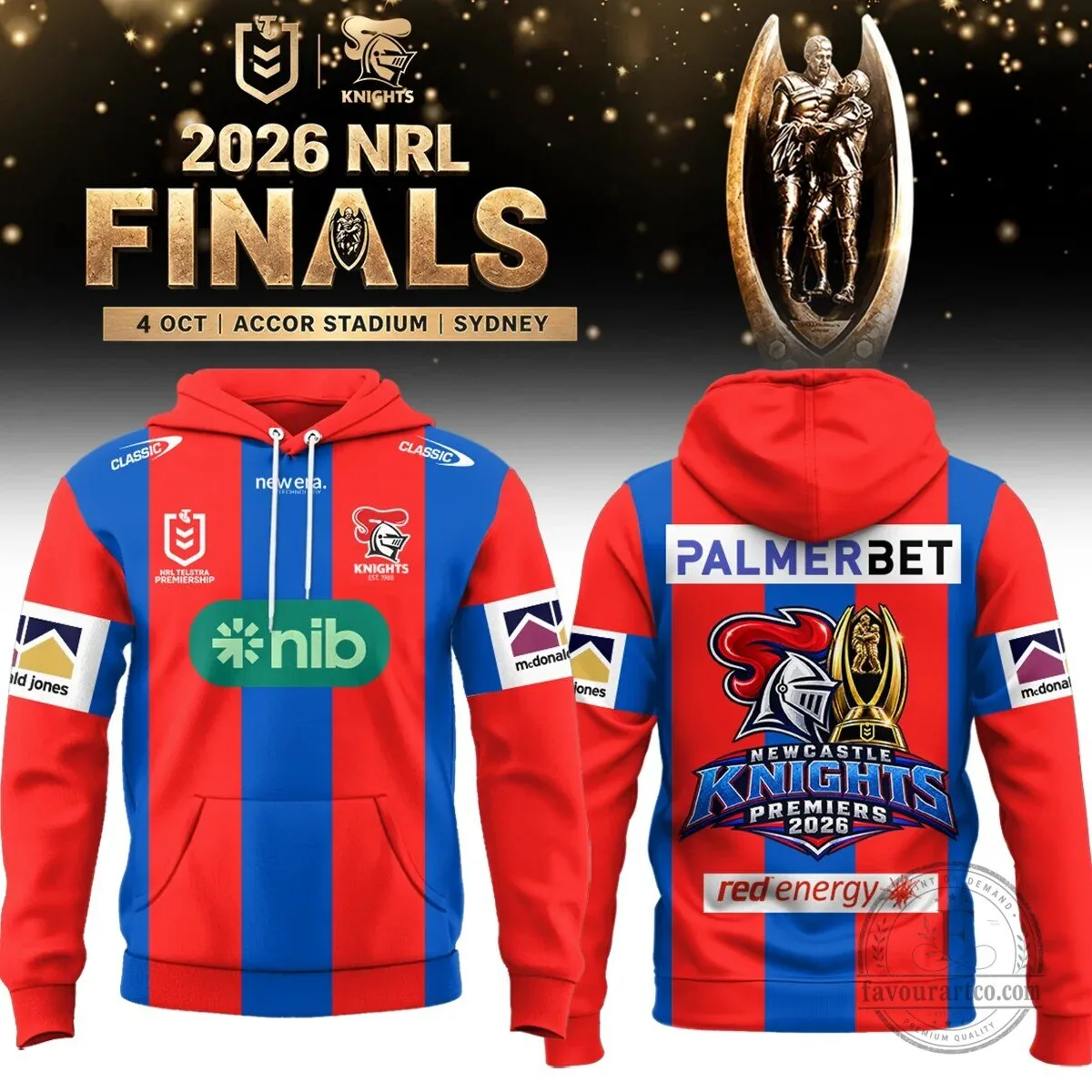 Newcastle Knights 2026 National Rugby League Finals Red and Blue Striped Hoodie