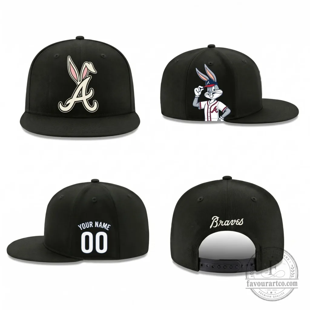 Atlanta Braves Bugs Bunny Personalized Black Baseball Cap Hat Atlanta Braves Bugs Bunny Personalized Black Baseball Cap Hat