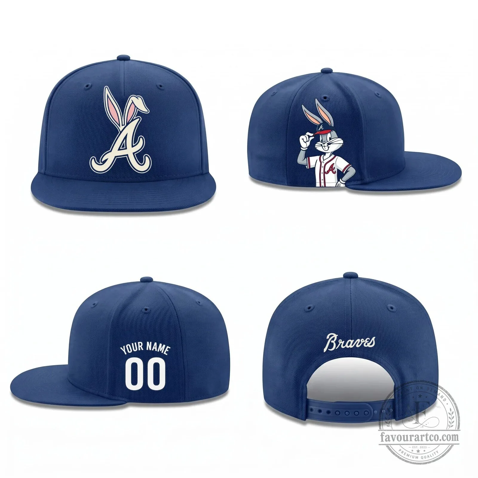 Atlanta Braves Bugs Bunny Personalized Black Baseball Cap Hat 12 Atlanta Braves Bugs Bunny Personalized Black Baseball Cap Hat