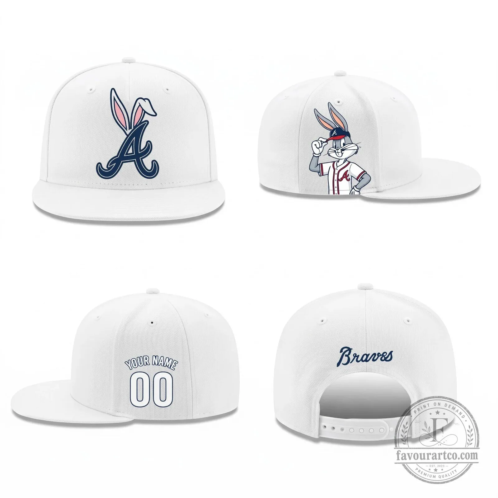 Atlanta Braves Bugs Bunny Personalized Black Baseball Cap Hat 15 Atlanta Braves Bugs Bunny Personalized Black Baseball Cap Hat
