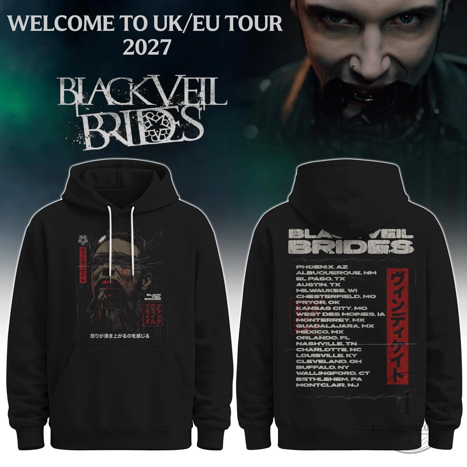 Black Veil Brides 2027 Tour Dates Gothic Rock Band Hoodie