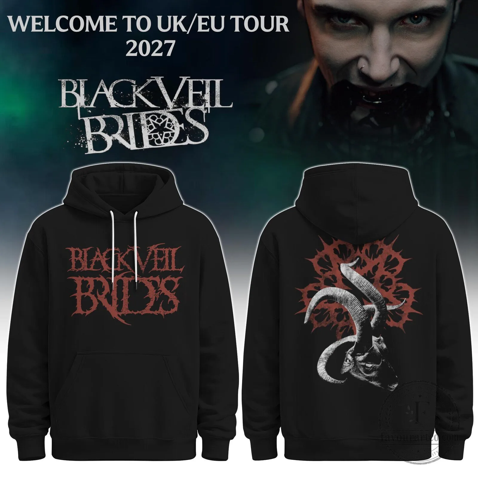 Black Veil Brides 2027 UK EU Tour Gothic Rock Band Logo Black Hoodie