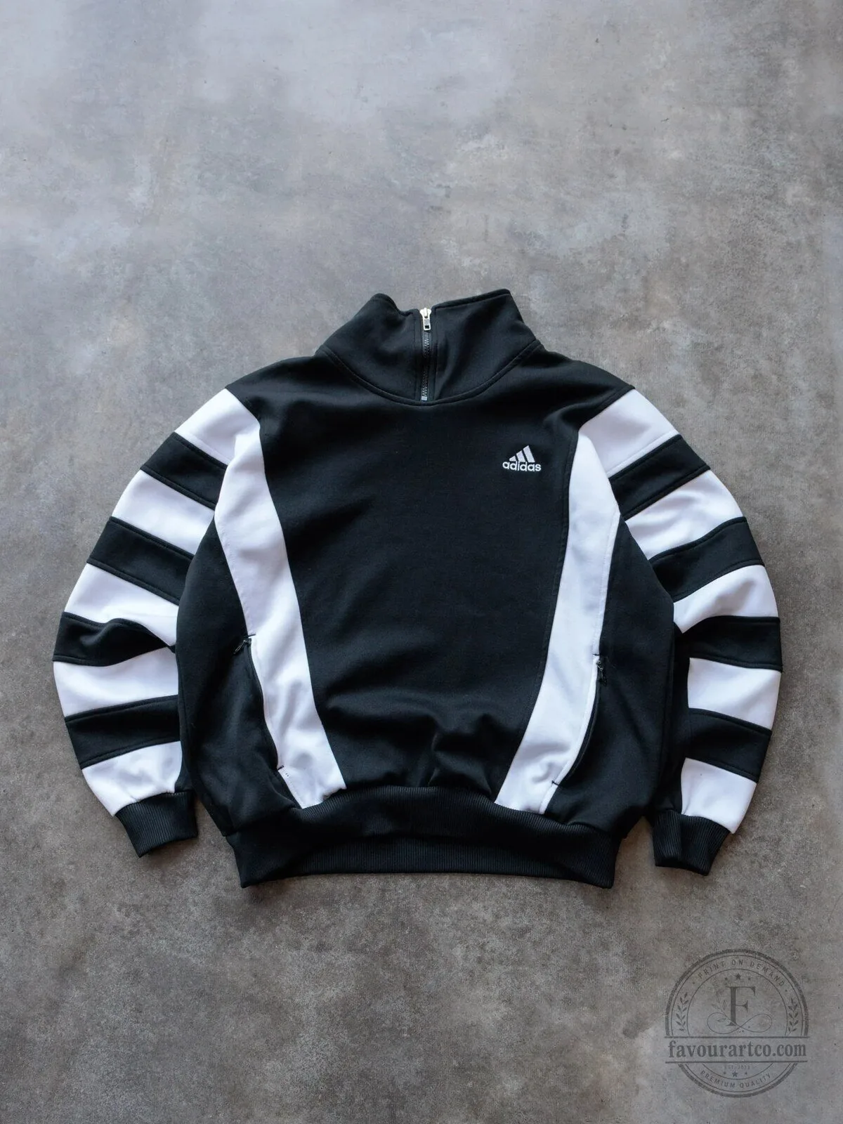 Adidas Black And White Color Block Quarter Zip Pullover Sweatshirt