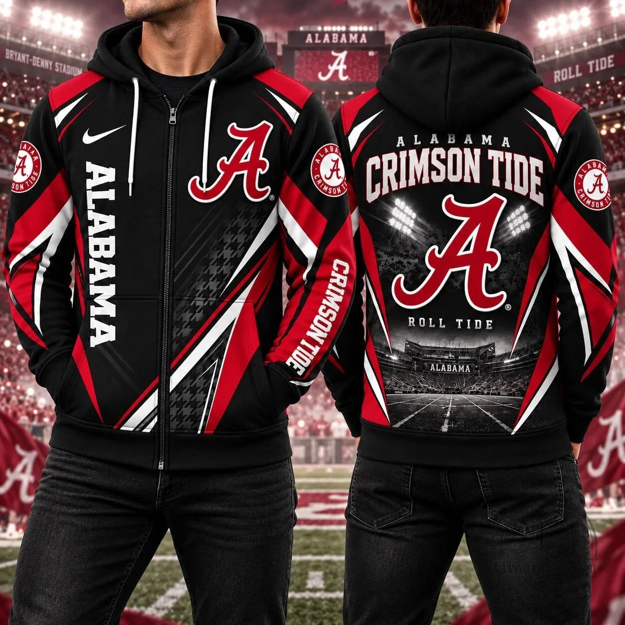 Alabama Crimson Tide Football Team All-Over Print Full-Zip Hoodie