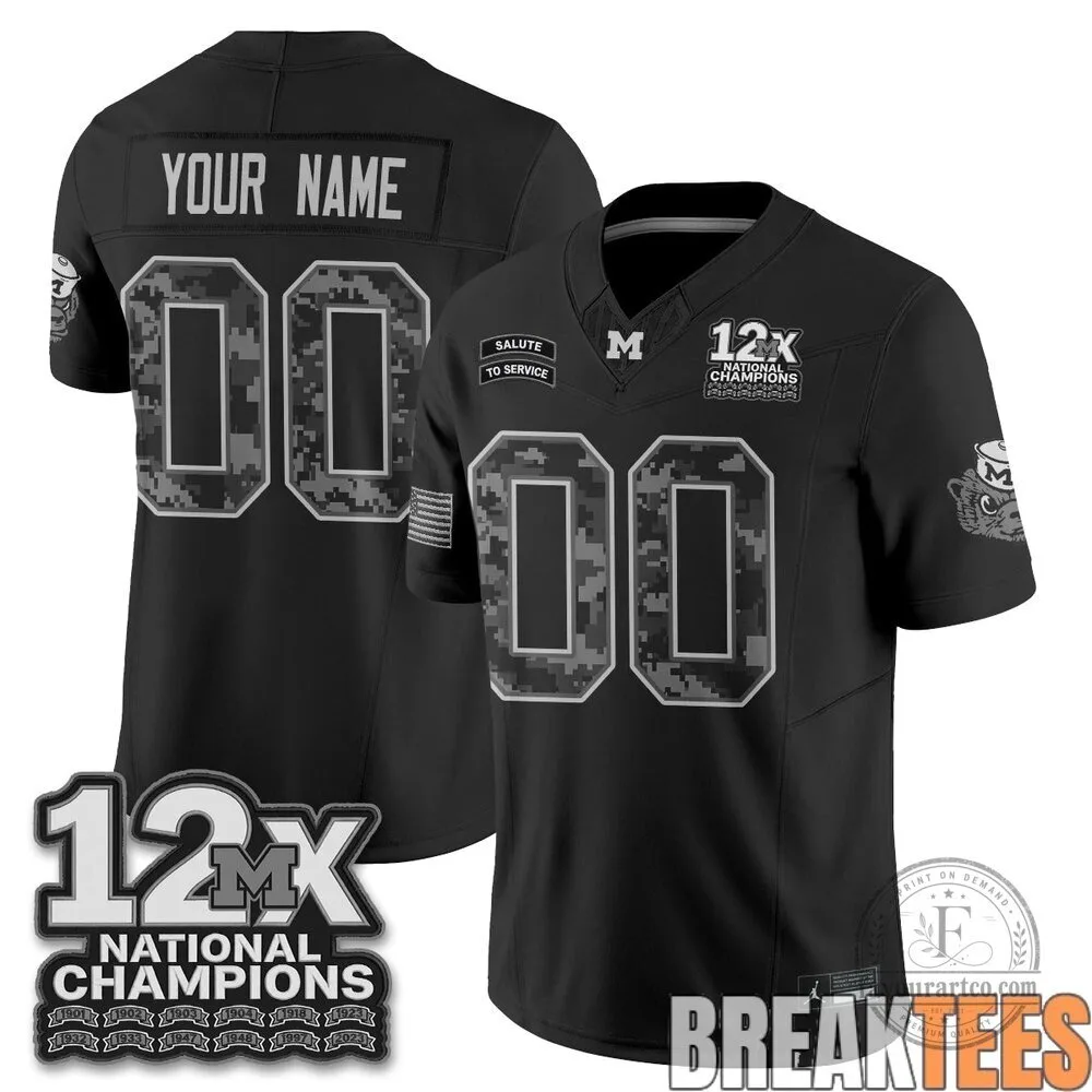 Michigan Wolverines 12x National Champions Salute To Service Football Jersey