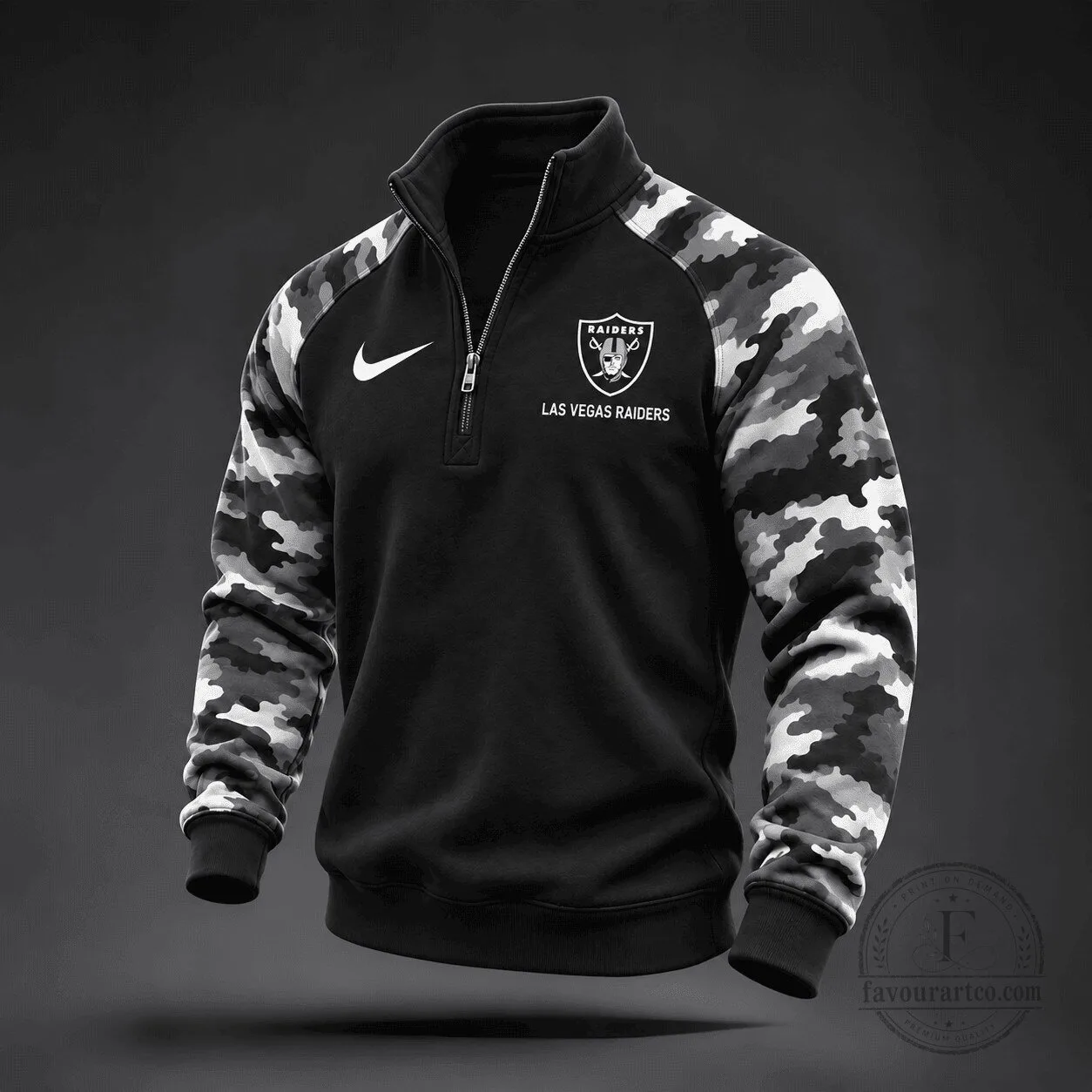 Las Vegas Raiders Black Camouflage Sleeve Quarter-Zip Sweatshirt