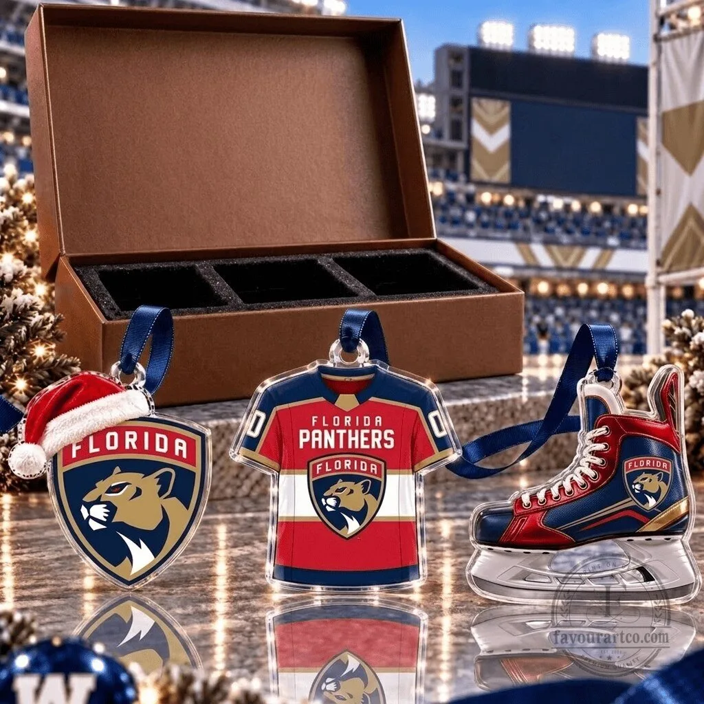 Florida Panthers National Hockey League Team Acrylic Christmas Ornament Set