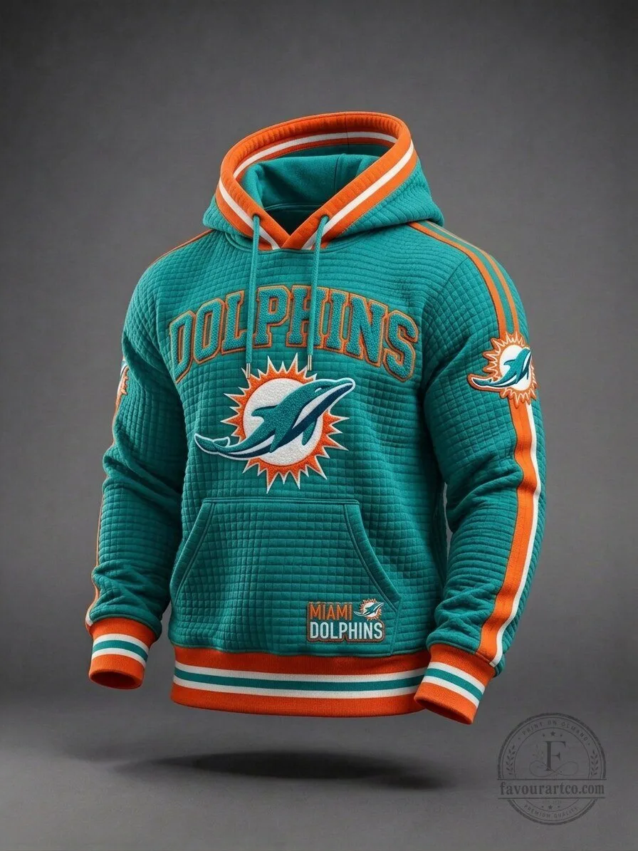Miami Dolphins Quilted Teal Orange Striped Embroidered Pullover Hoodie 1 Miami Dolphins Quilted Teal Orange Striped Embroidered Pullover Hoodie