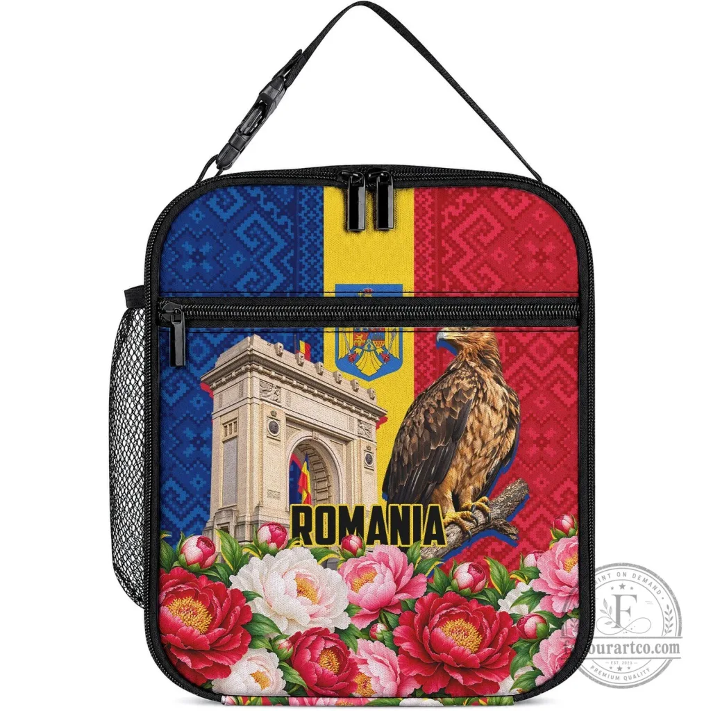 Romania Flag Eagle Arcul De Triumf Floral Peony Lunch Bag 72 Romania Flag Eagle Arcul De Triumf Floral Peony Lunch Bag