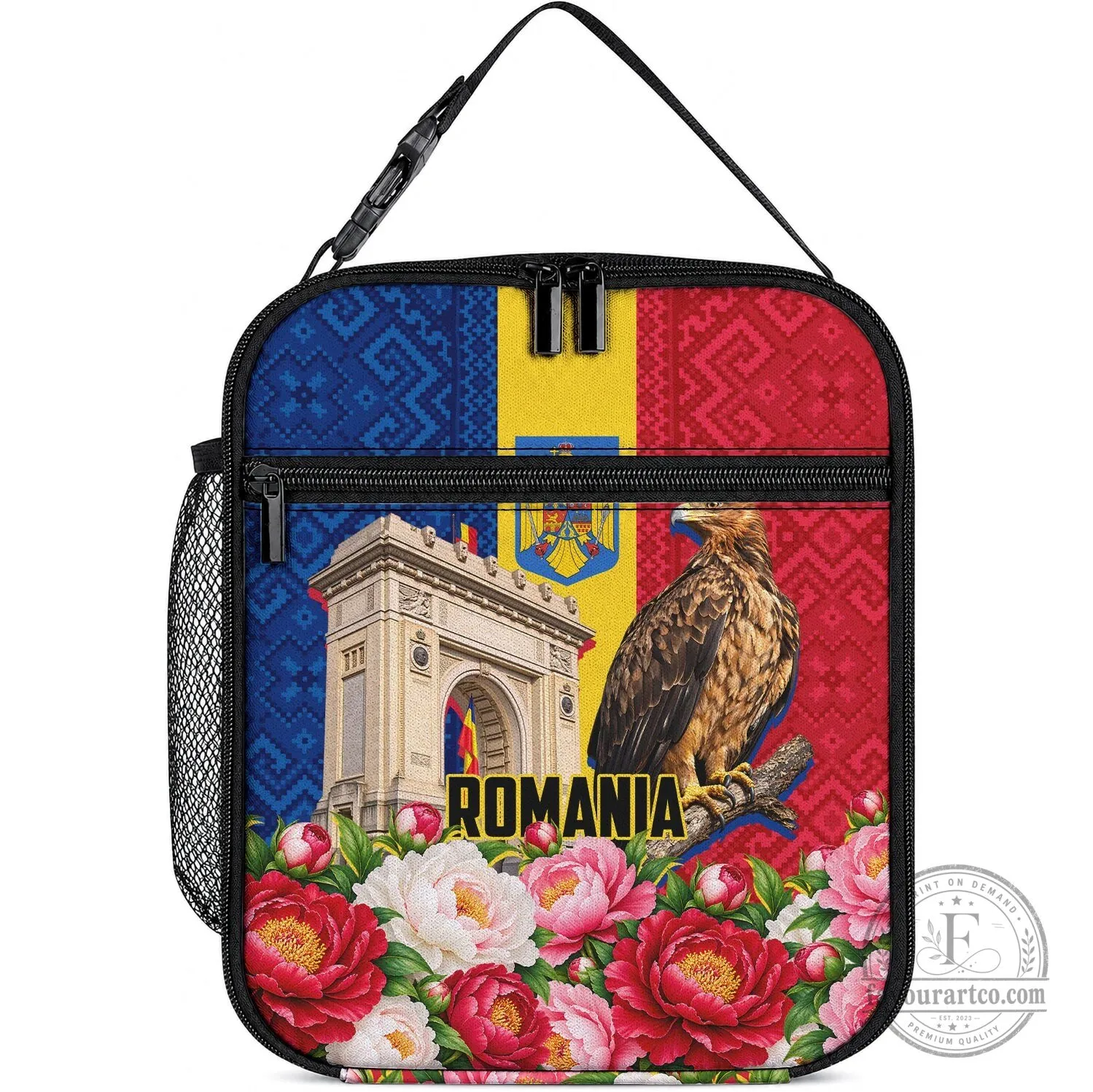 Romania Flag Eagle Arcul De Triumf Floral Peony Lunch Bag