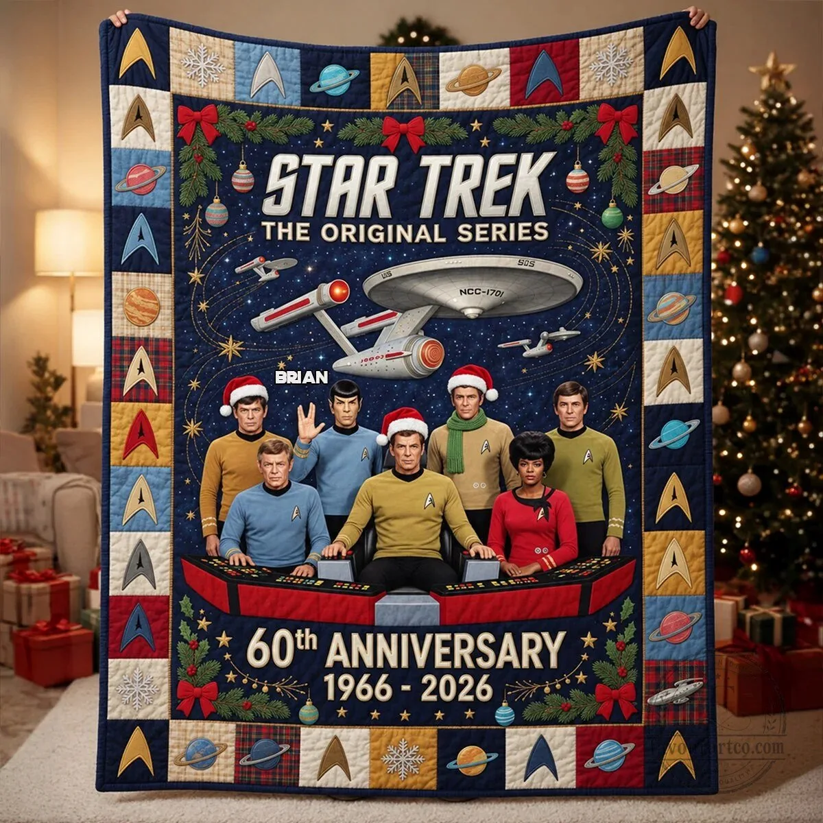 Star Trek Original Series 60th Anniversary Christmas Fleece Blanket