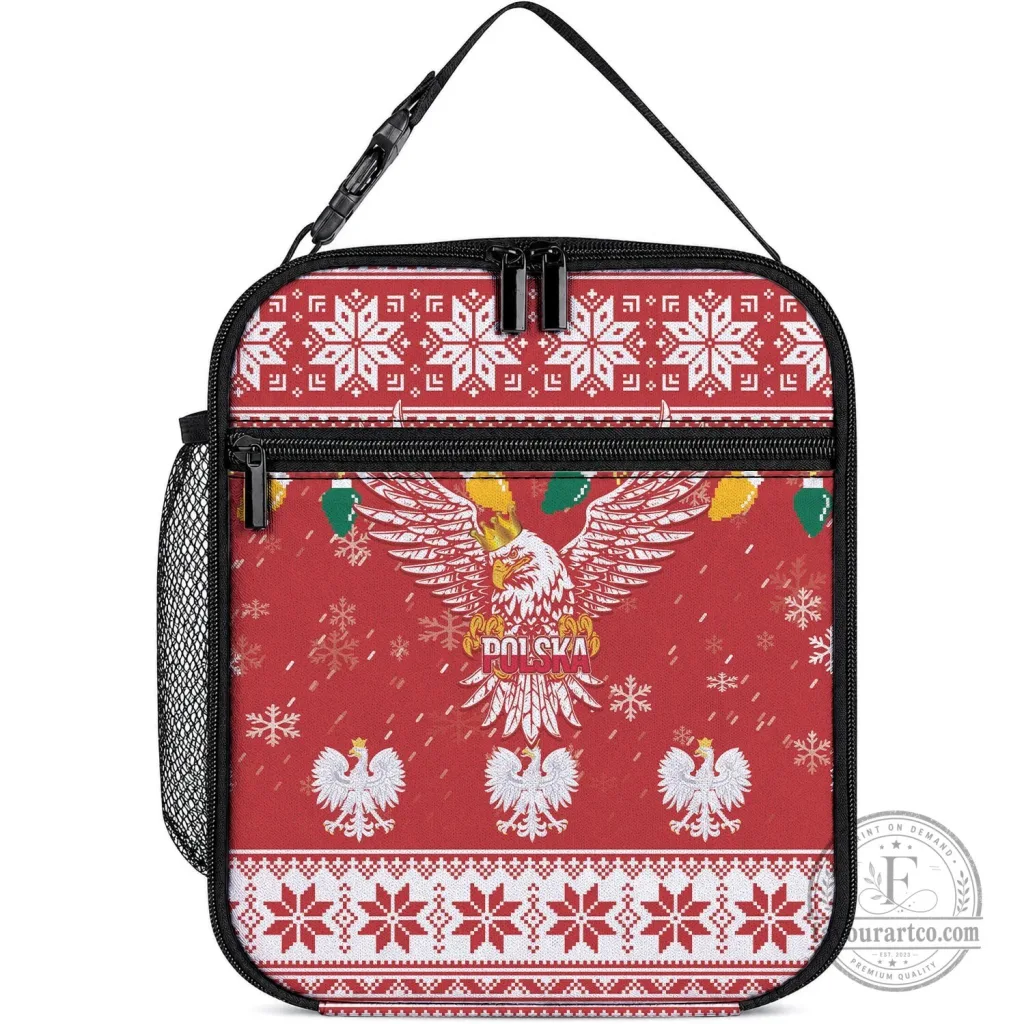 Polish Christmas White Eagle Insulated Lunch Bag Snowflakes Pattern 61 Polish Christmas White Eagle Insulated Lunch Bag Snowflakes Pattern