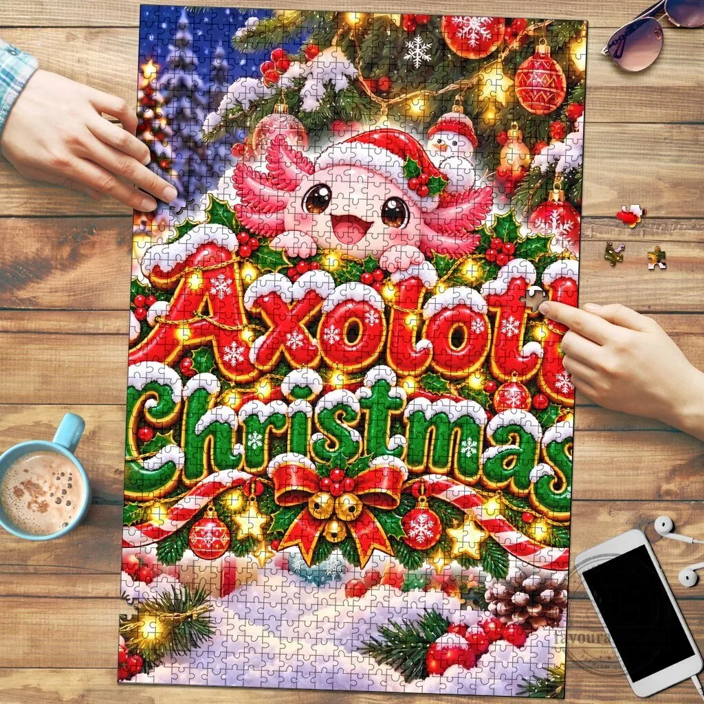 Cute Axolotl Christmas Festive Winter Snowflakes Jigsaw Puzzle