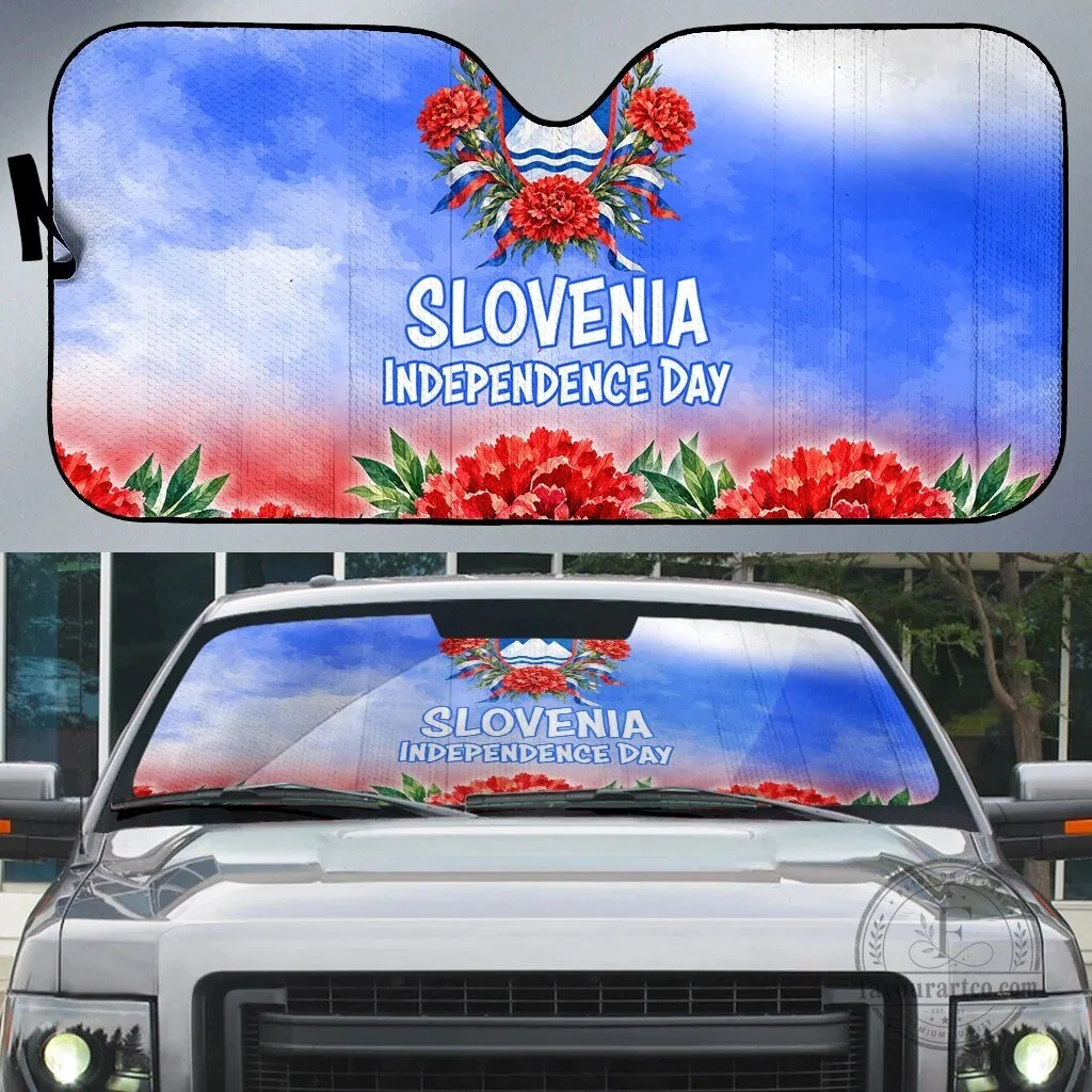 Slovenia Independence Day Red Carnation Emblem Car Sunshade