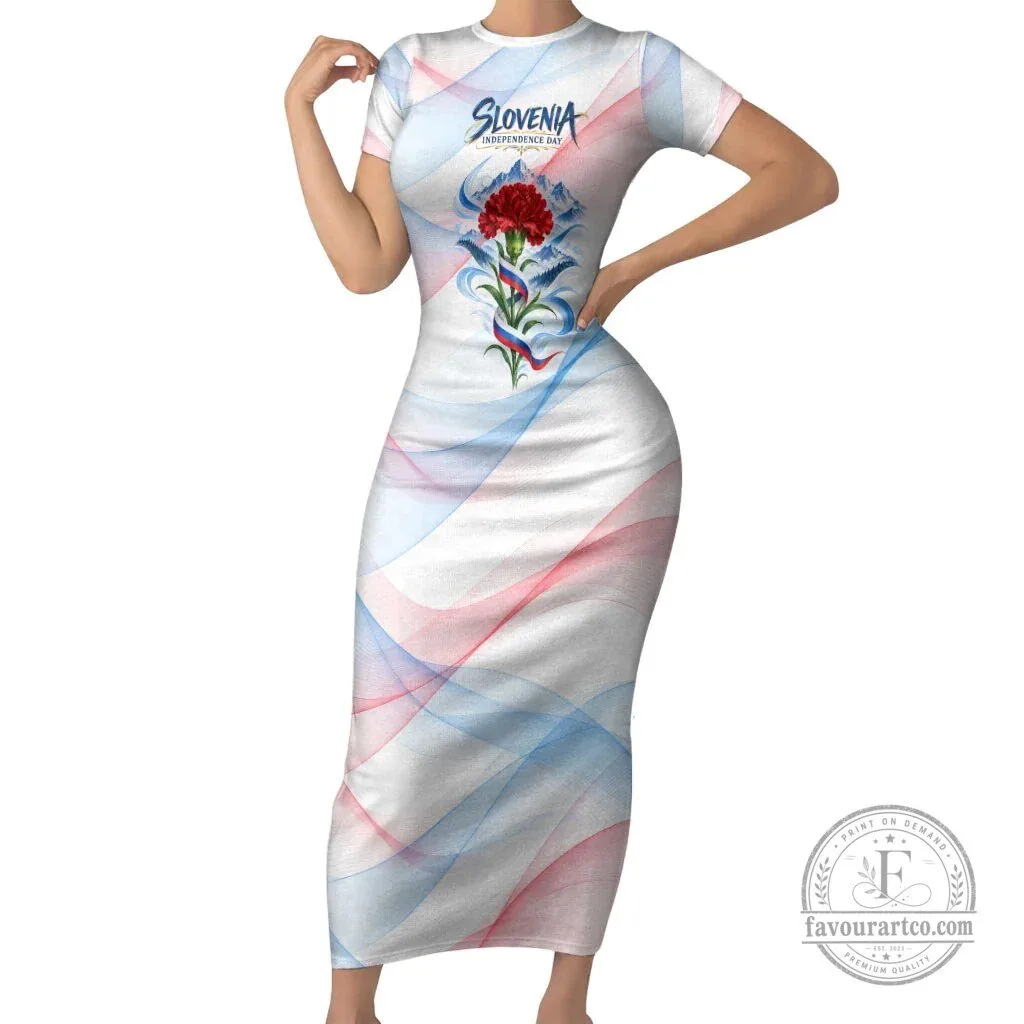 Slovenia Independence Day Red Carnation Flower Mount Triglav Flag Bodycon Dress