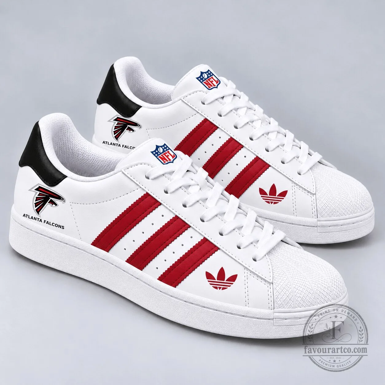 Atlanta Falcons National Football League Team Logo White and Red Stripes Shoes 1 Atlanta Falcons National Football League Team Logo White and Red Stripes Shoes
