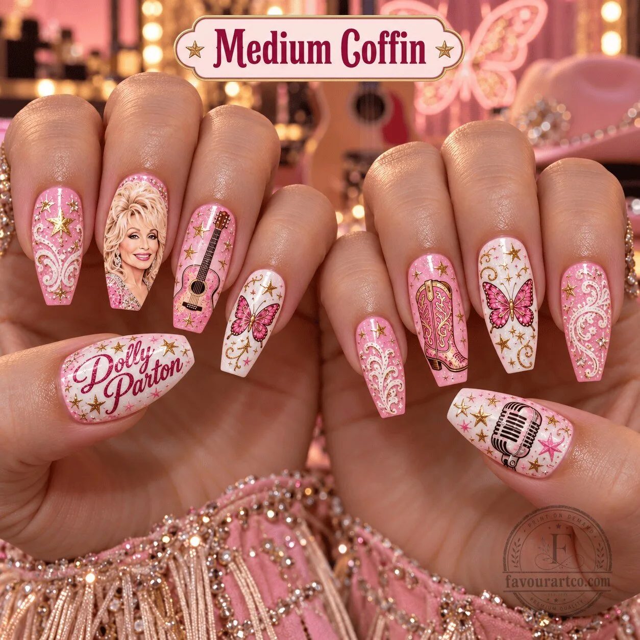 Dolly Parton Pink Country Glamour Press-On Nails Set 1 Dolly Parton Pink Country Glamour Press-On Nails Set