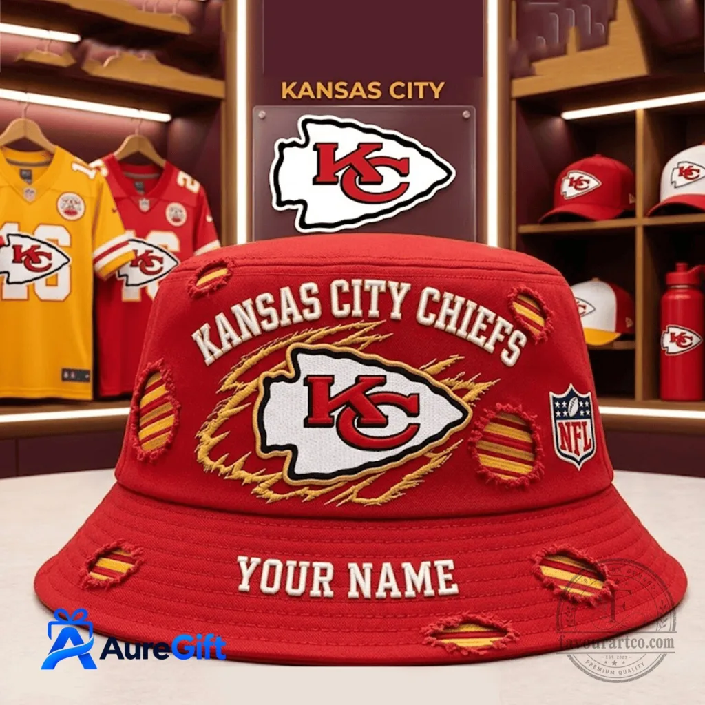 Kansas City Chiefs NFL Distressed Logo Personalized Bucket Hat Kansas City Chiefs NFL Distressed Logo Personalized Bucket Hat