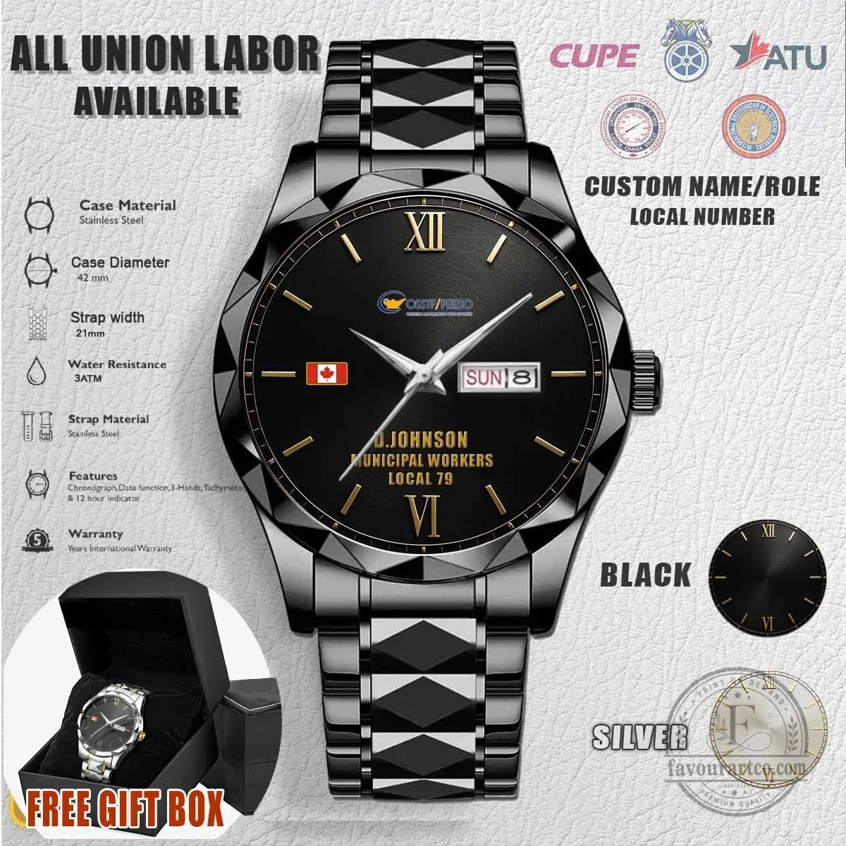 Canadian Union of Public Employees Stainless Steel Wristwatch