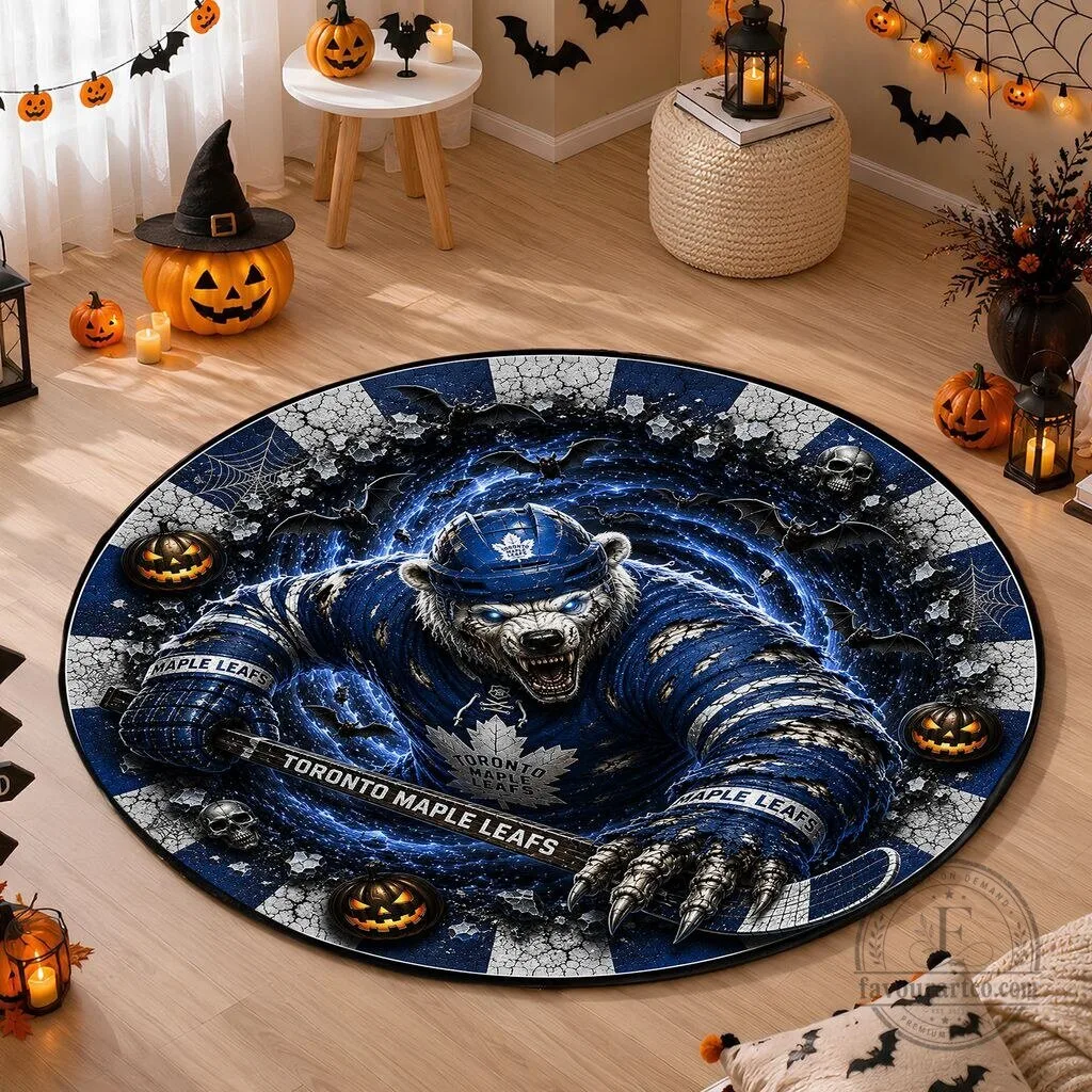 Toronto Maple Leafs Halloween Ice Hockey Bear Round Area Rug